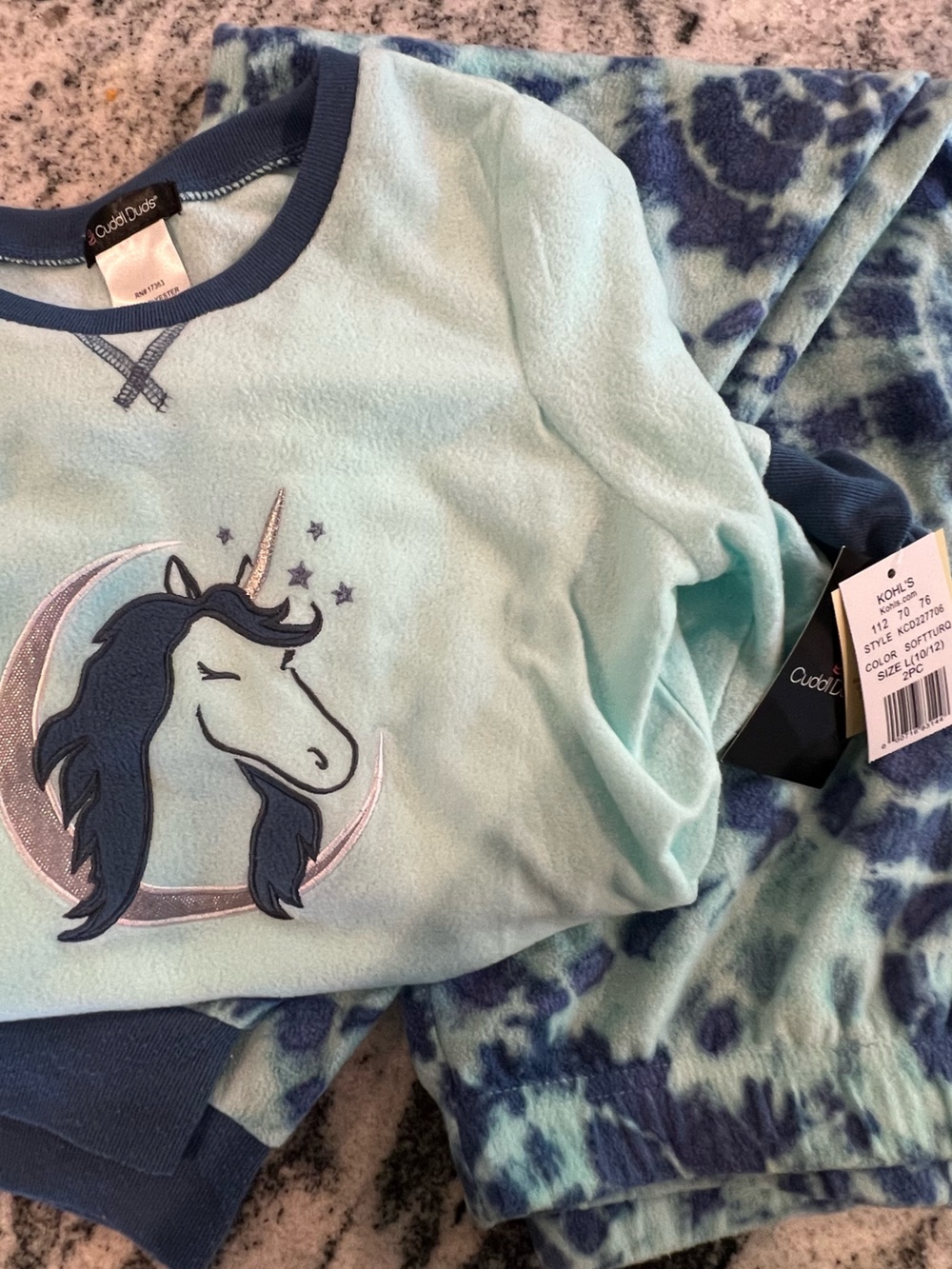NWT 🩵PJ Set - Girls' Cozy Light Aqua Unicorn Pajama Set, Tie Dye